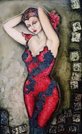 Peinture sur huile "Robe Rouge" Marie Subirana